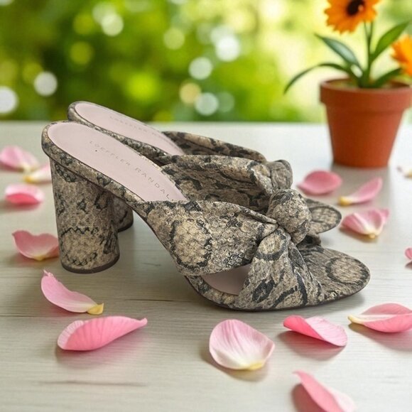 LOEFLLER RANDALL Snake Print Leather Knot Sandals Heels Size 6.5 - Picture 1 of 9